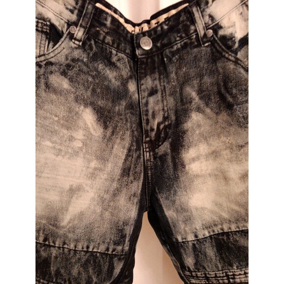 Encrypted Men's Short Pants 38 Acid Wash Blue Faded Denim Jeans - Picture 2 of 5